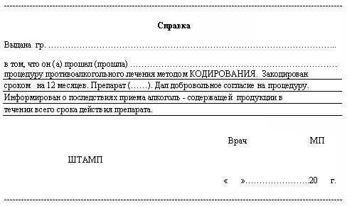 Справка о кодировании от алкоголизма в Челябинске